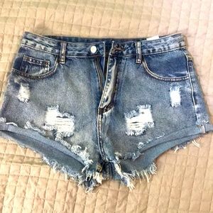 Shein Medium (fit like 28) high waisted 2” inseam distressed denim shorts
